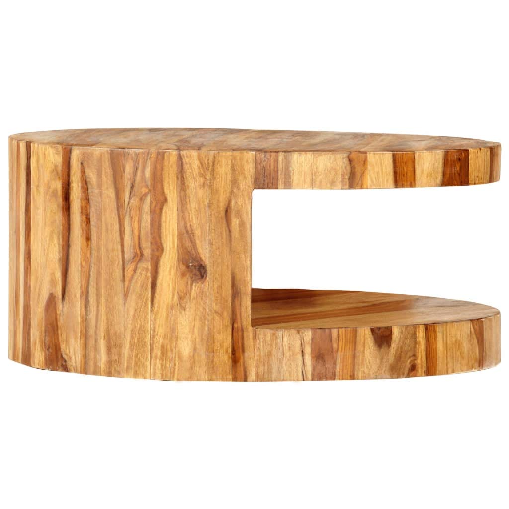 Solid Sheesham Wood Round Coffee Table with Storage Shelf N31048