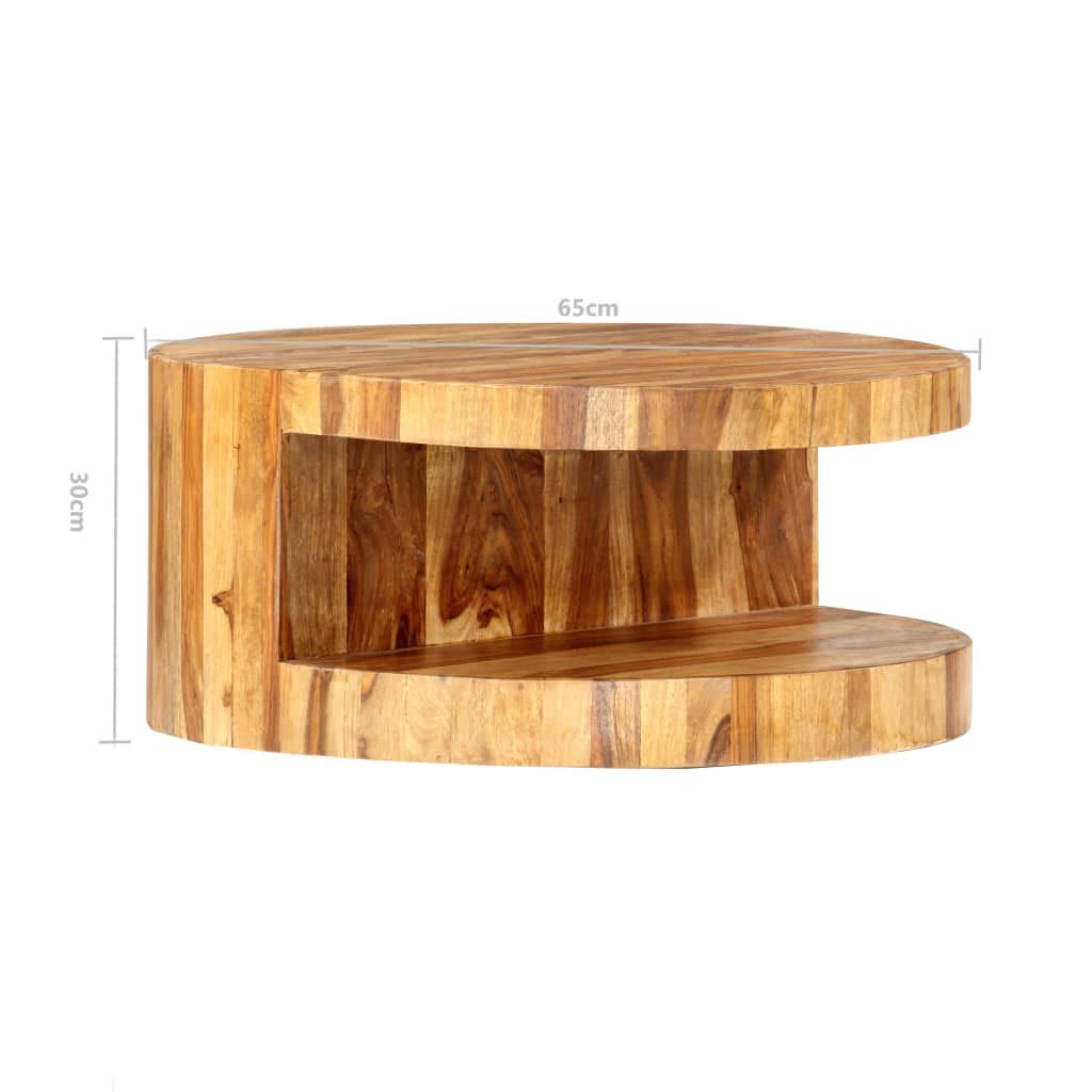 Solid Sheesham Wood Round Coffee Table with Storage Shelf N31048