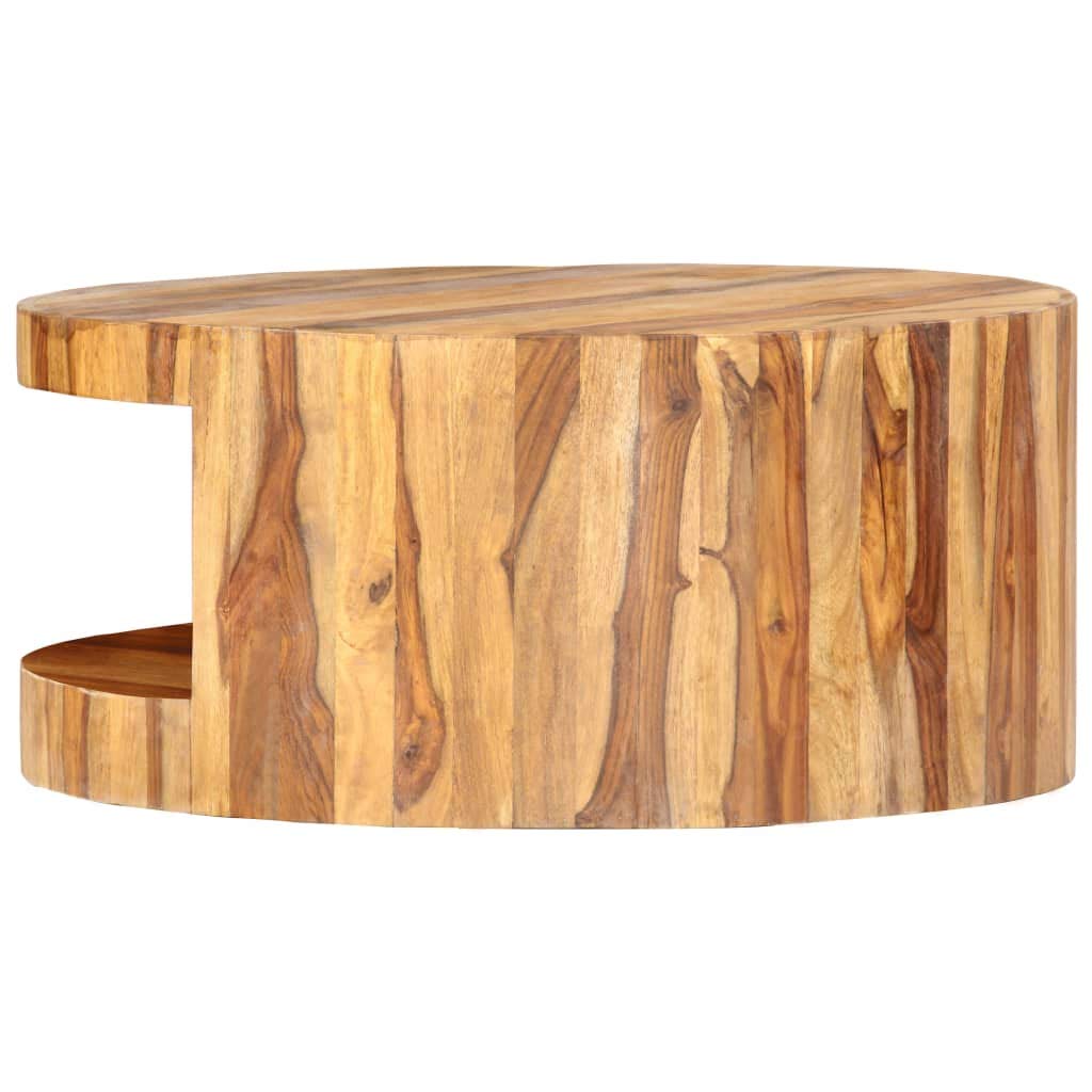 Solid Sheesham Wood Round Coffee Table with Storage Shelf N31048