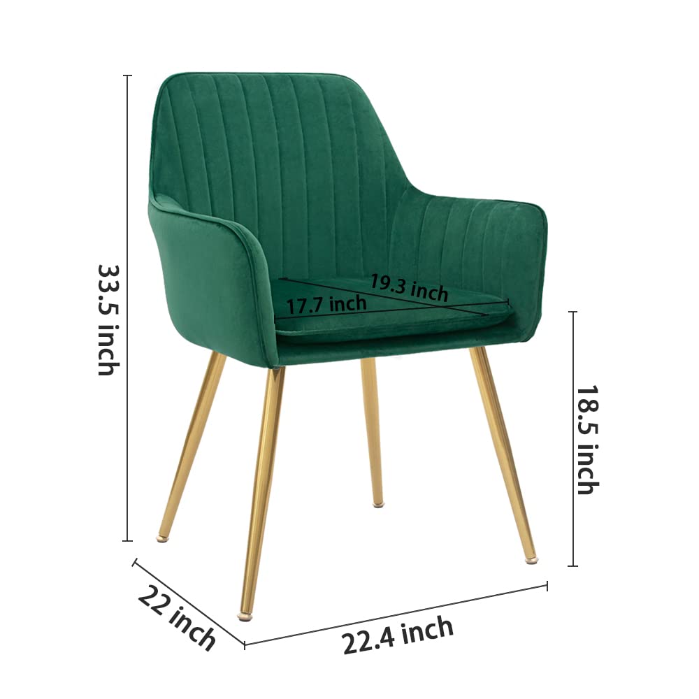 Set of 2 Green Velvet Upholstered Dining Chairs with Metal Legs G4582