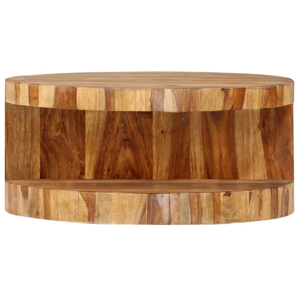 Solid Sheesham Wood Round Coffee Table with Storage Shelf N31048