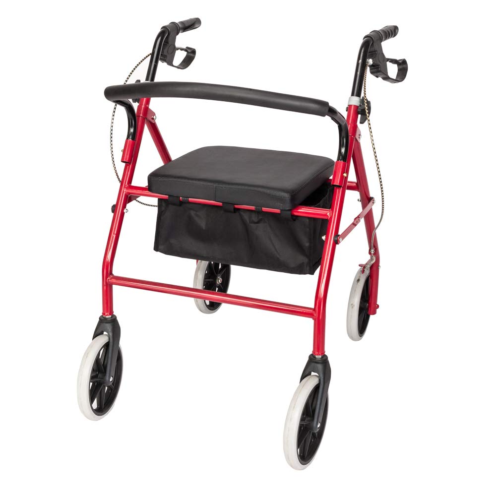 Rollator Walker with Seat, 8-inch Wheels, Black & Red T2091