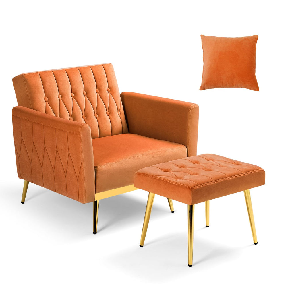 Velvet Accent Chair with Ottoman & Adjustable Backrest V988502