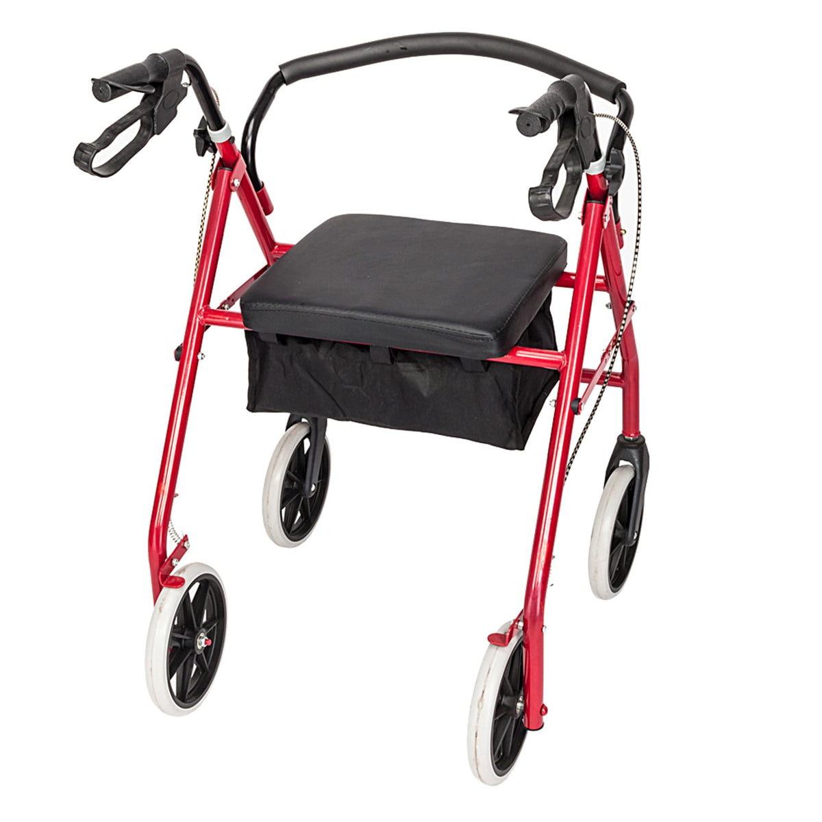 Heavy Duty Upright Rollator Walker with Padded Seat, Backrest, Height Adjustable Black & Red P566