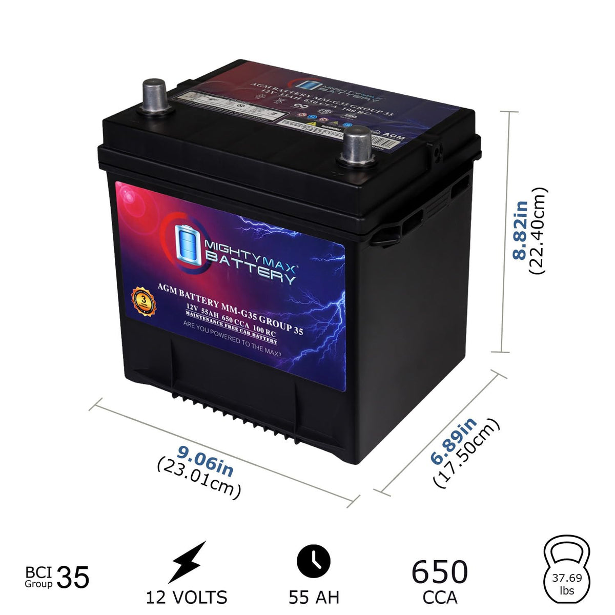 12V 55Ah AGM Replacement Battery S2388