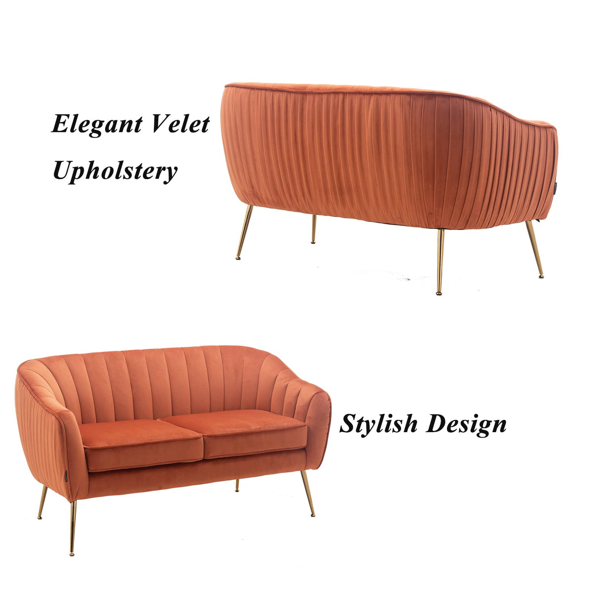 Tufted Velvet Barrel Loveseat Sofa with Golden Metal Legs N838853