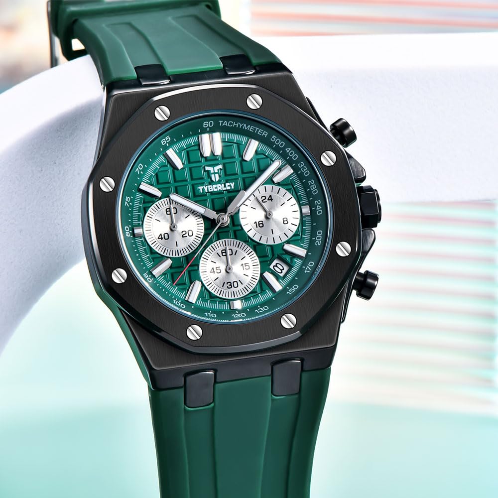 Men's Quartz Chronograph Watch 41MM Waterproof Rubber Strap Luminous X7082