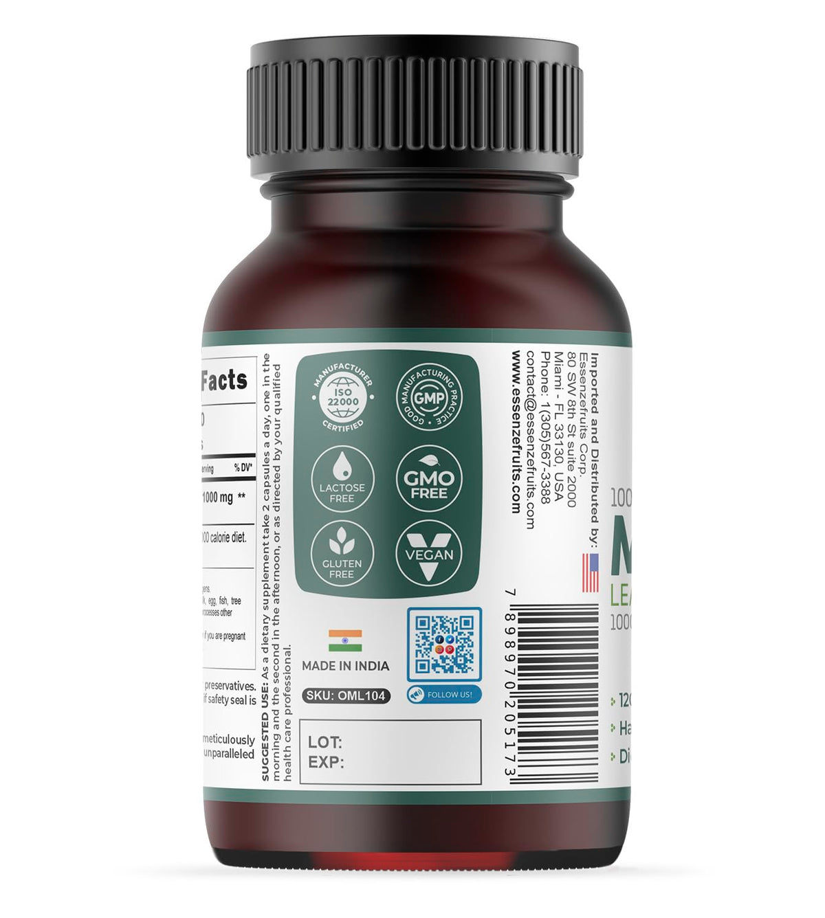 Moringa Capsules 120 Vegan Caps 1000mg Leaf Powder Q18930