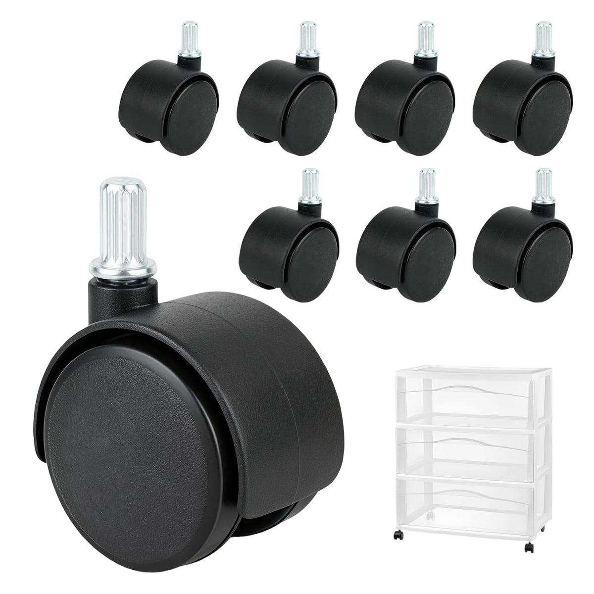 8PCS Replacement Casters for 3 Drawer Cart F342