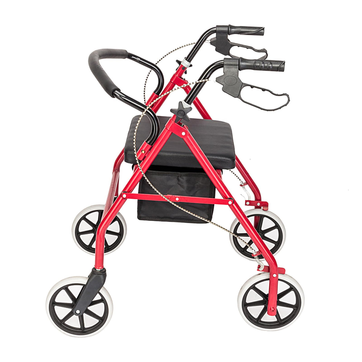 Heavy Duty Upright Rollator Walker with Padded Seat, Backrest, Height Adjustable Black & Red P566