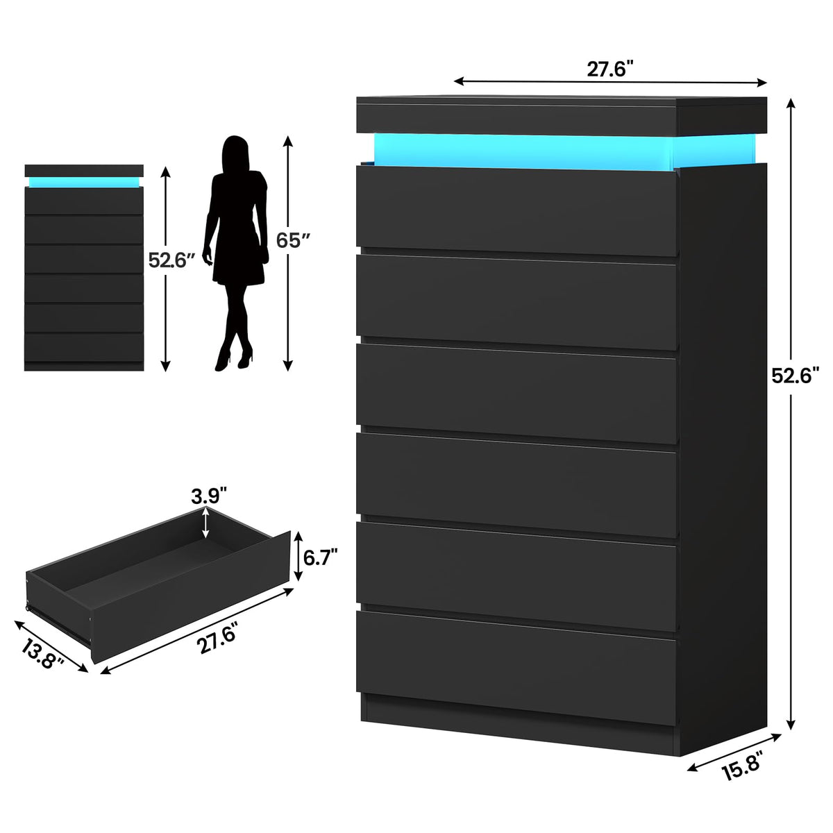 Black 6 Drawer Dresser D55852