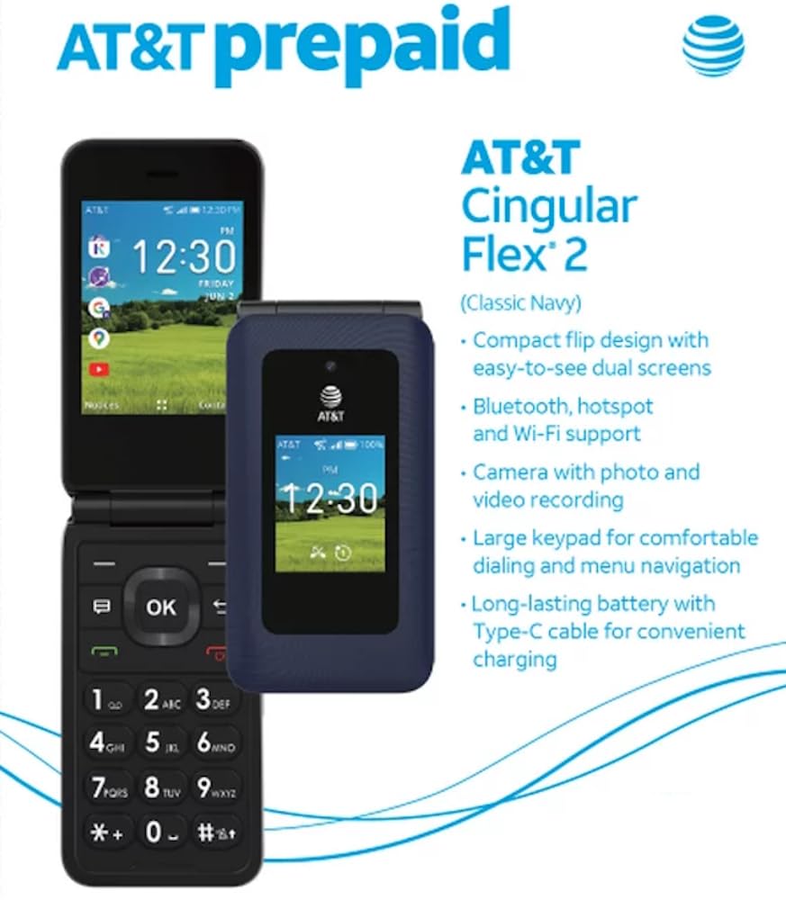 Prepaid 4G LTE Flip Phone, 2MP Camera, Android, Classic Navy O191800
