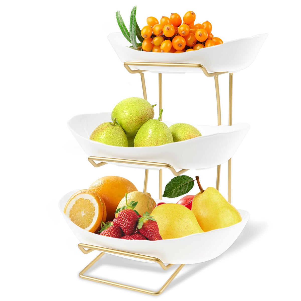 3 Tier Fruit Basket with Gold Metal Stand F89575