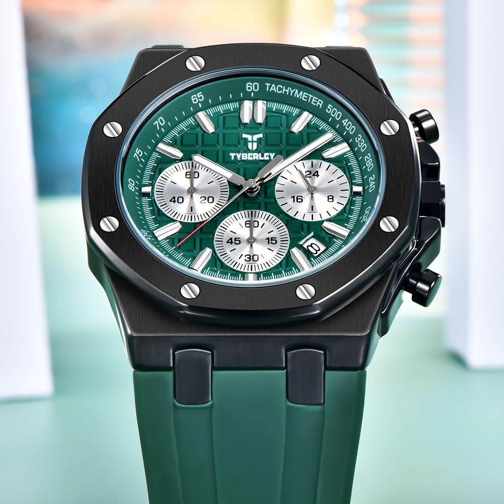 Men's Quartz Chronograph Watch 41MM Waterproof Rubber Strap Luminous X7082