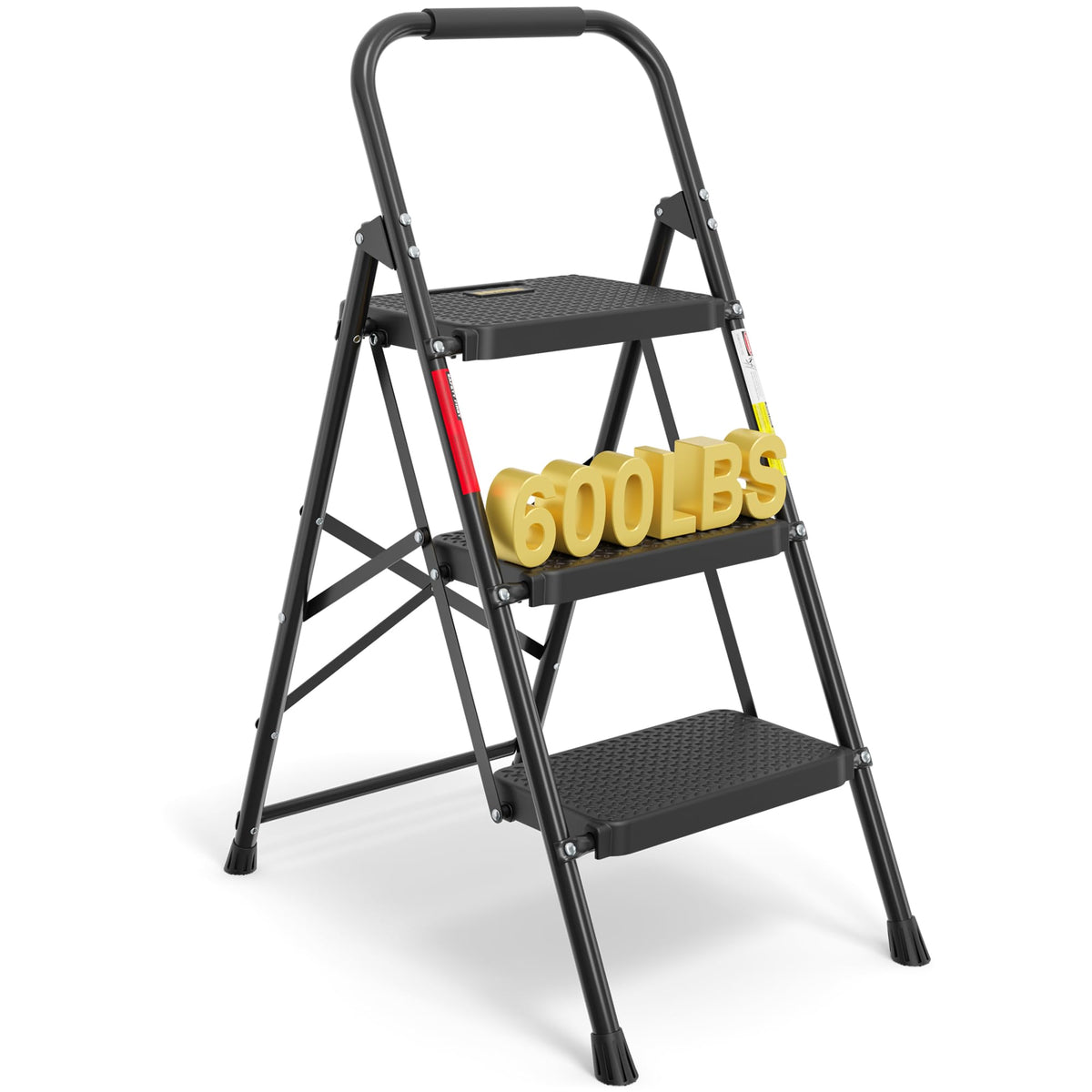 Folding Step Stool 600lbs Max Load Capacity Black C47372