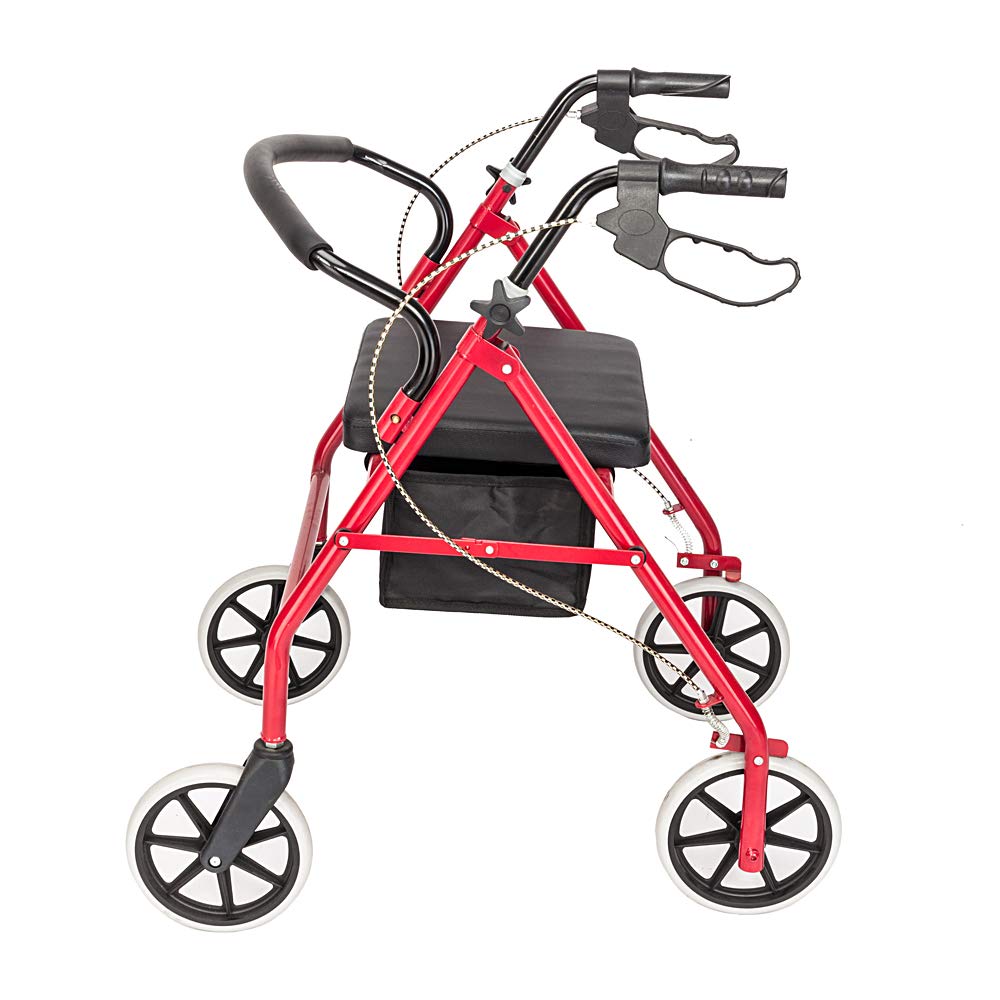 Rollator Walker with Seat, 8-inch Wheels, Black & Red T2091