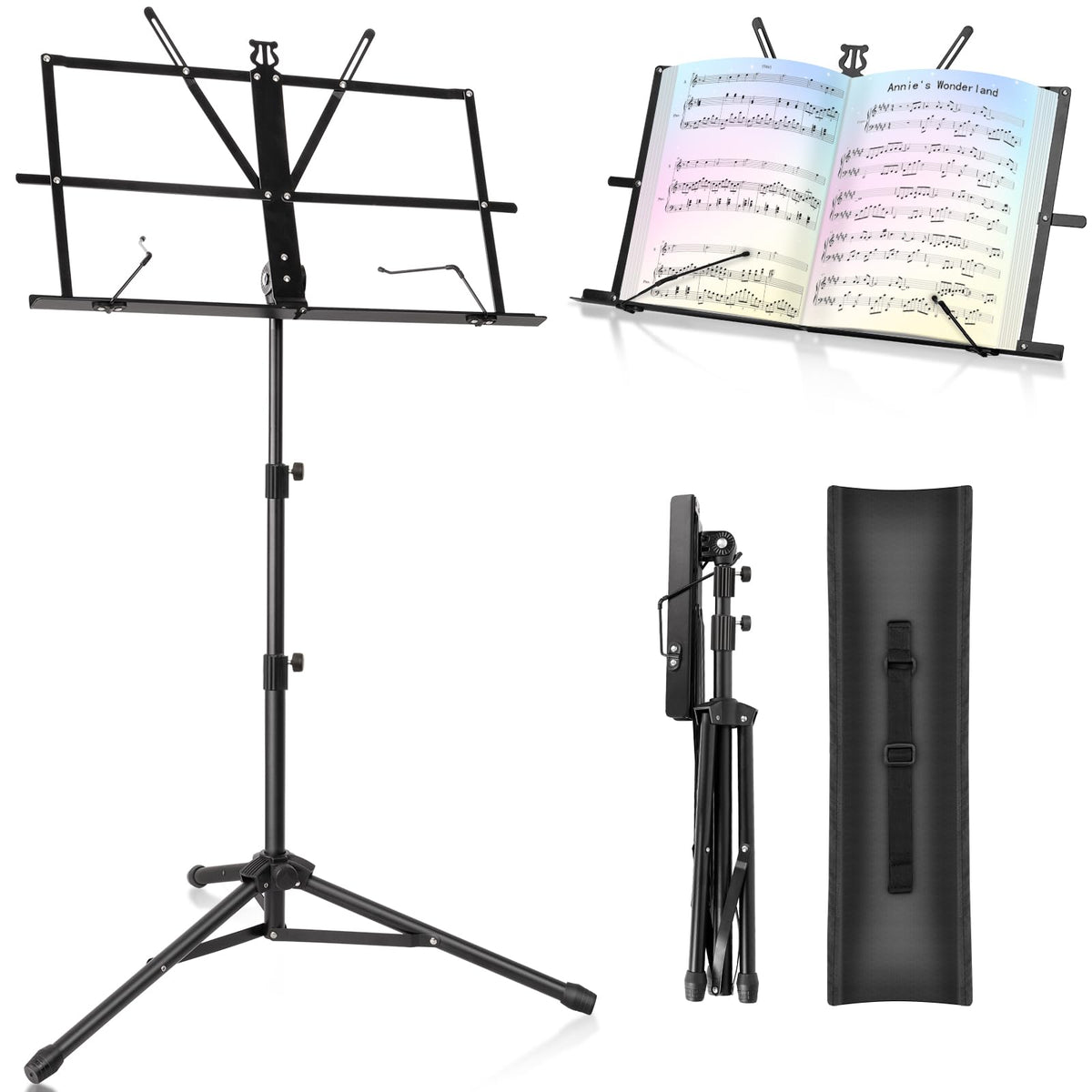 Black Adjustable Metal Music Stand with Carrying Bag O4950