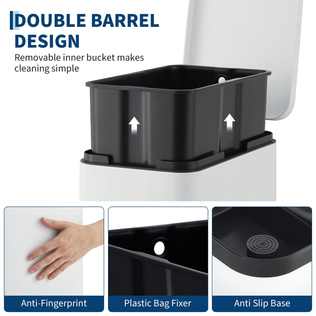 13 Gallon Stainless Steel Slim Trash Can with Soft-Close Lid G973