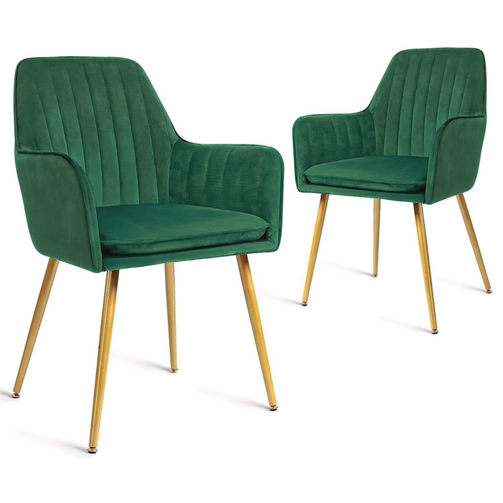 Set of 2 Green Velvet Upholstered Dining Chairs with Metal Legs G4582