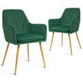 Set of 2 Green Velvet Upholstered Dining Chairs with Metal Legs G4582