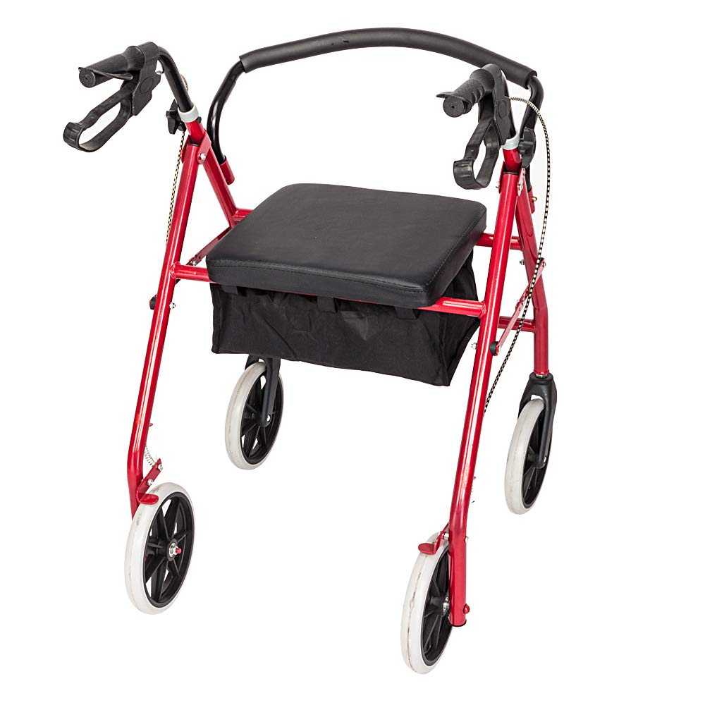 Rollator Walker with Seat, 8-inch Wheels, Black & Red T2091