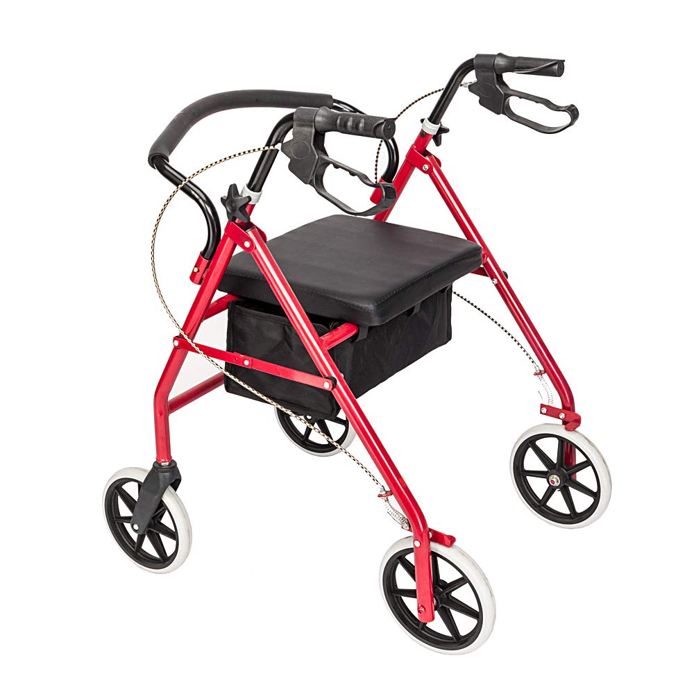Rollator Walker with Seat, 8-inch Wheels, Black & Red T2091