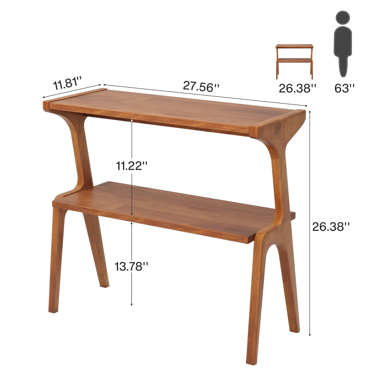 Set of 2 Solid Wood 2-Tier Side Table with Storage Shelf Y463