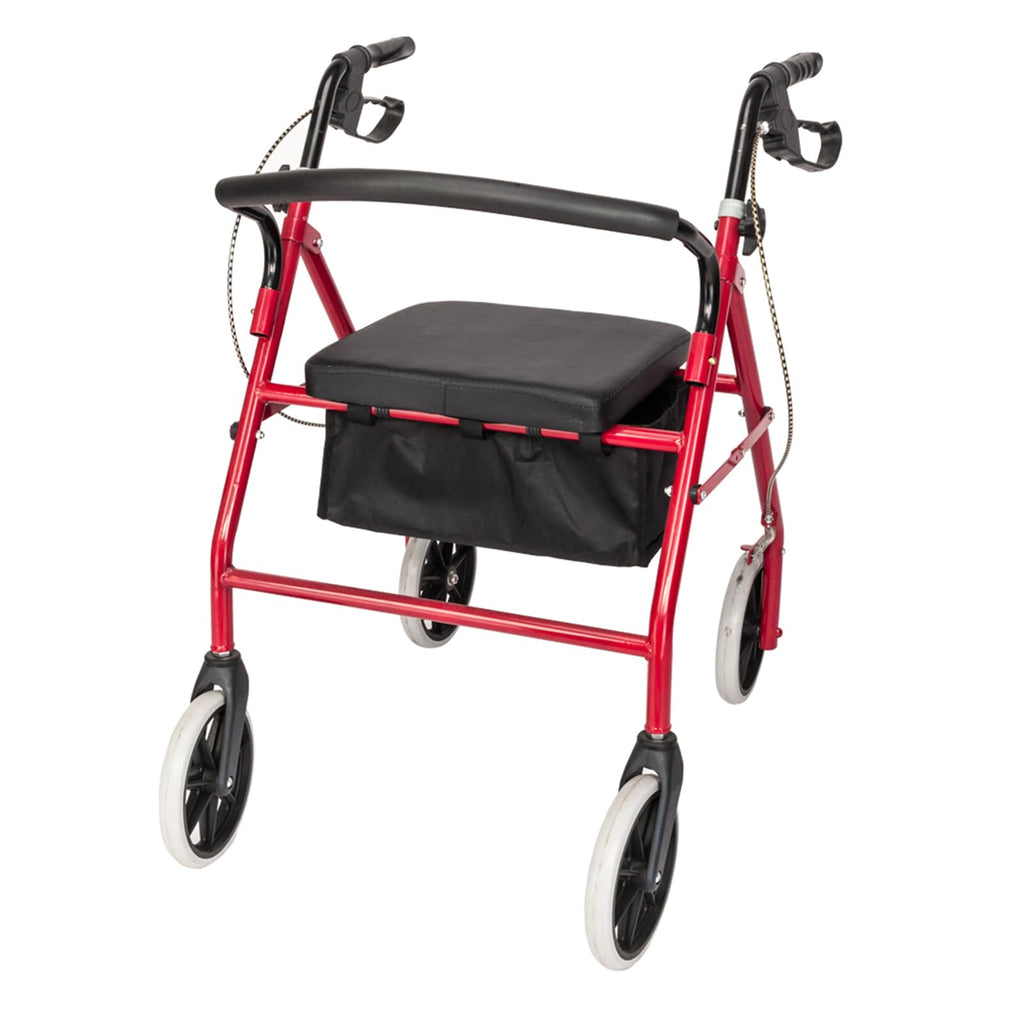 Heavy Duty Upright Rollator Walker with Padded Seat, Backrest, Height Adjustable Black & Red P566