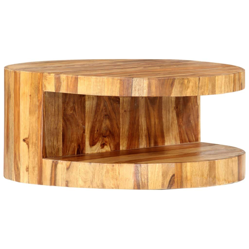 Solid Sheesham Wood Round Coffee Table with Storage Shelf N31048