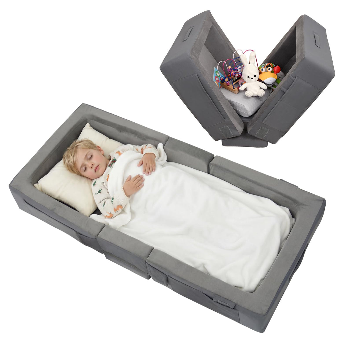 Portable Toddler Travel Bed with Soft Foam Safety Rails Y181