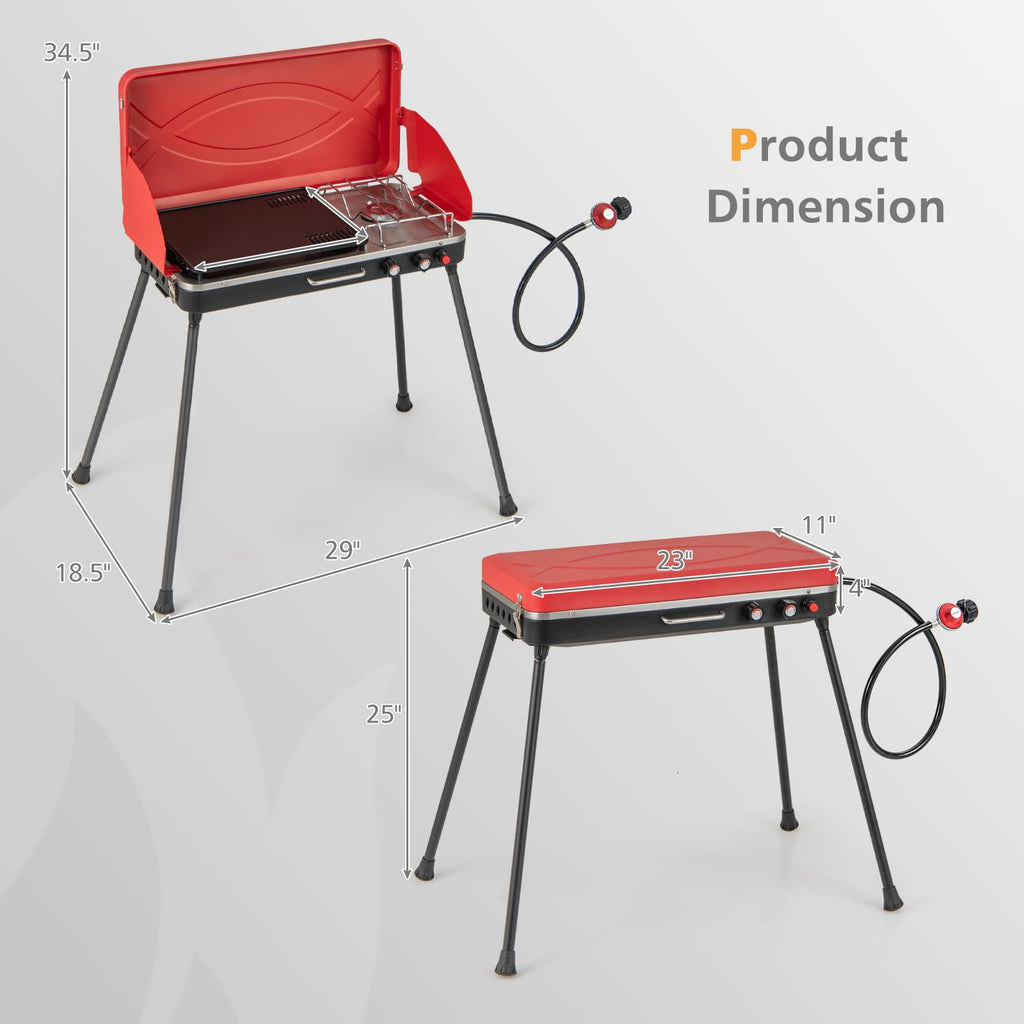2-Burner Portable Gas Camping Stove with Detachable Legs H381817