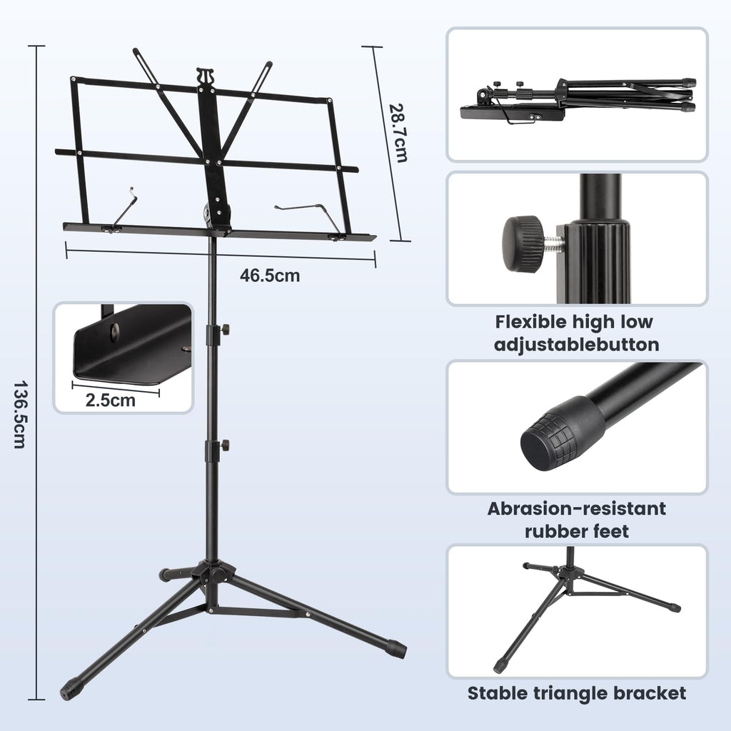 Black Adjustable Metal Music Stand with Carrying Bag O4950