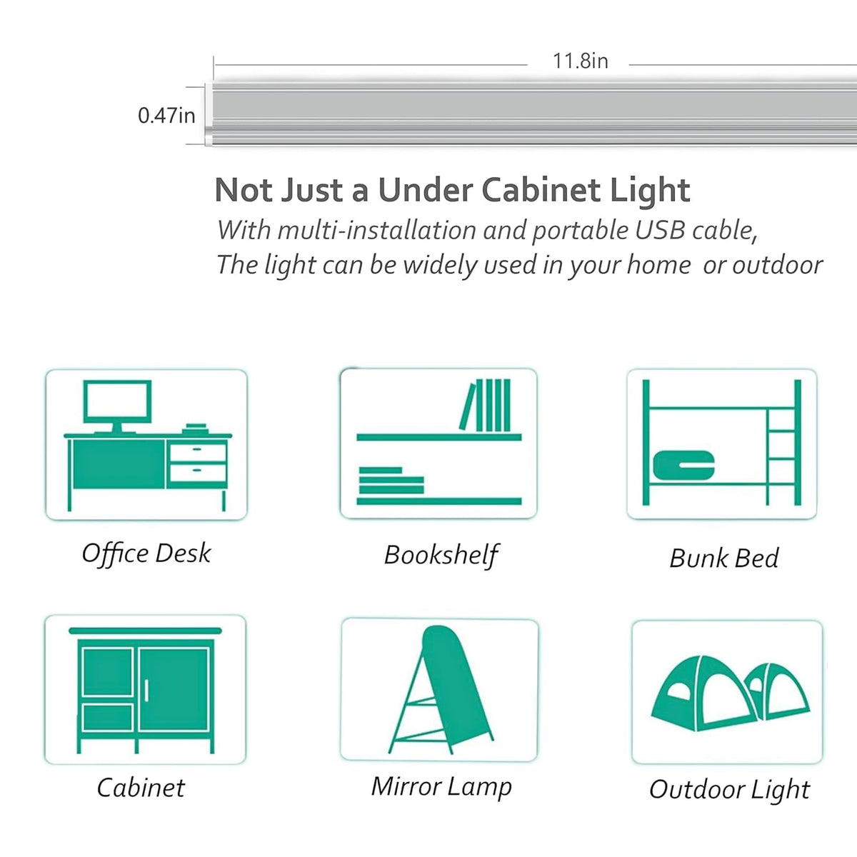 Under Cabinet LED Light Bar 12" 3000K Warm Kitchen Lamp M4965