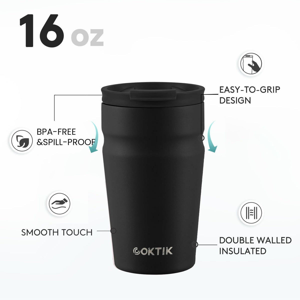 16oz Insulated Stainless Steel Coffee Tumbler with Lid R214