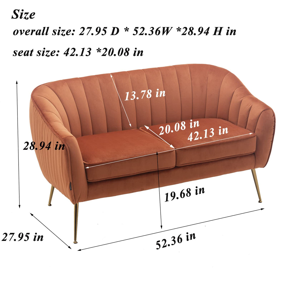Tufted Velvet Barrel Loveseat Sofa with Golden Metal Legs N838853