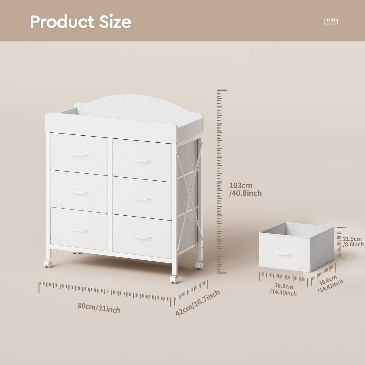 White 6 Drawer Changing Table Dresser U22872