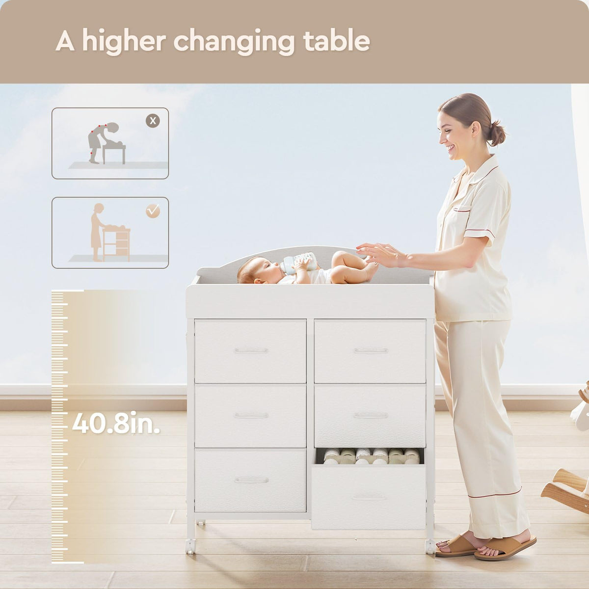 White 6 Drawer Changing Table Dresser U22872
