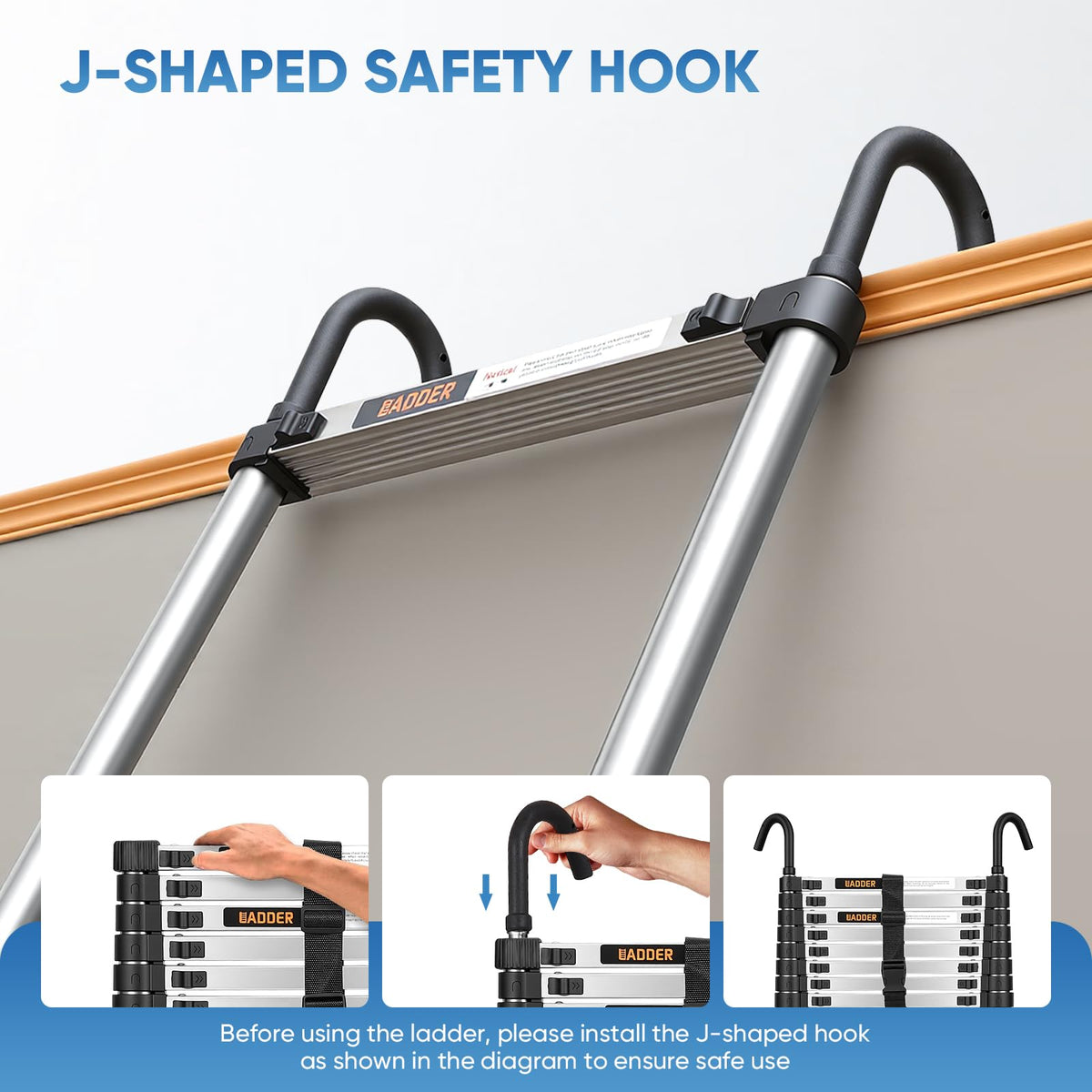 16.5 ft Telescoping Ladder with Hooks 330 lbs F5213