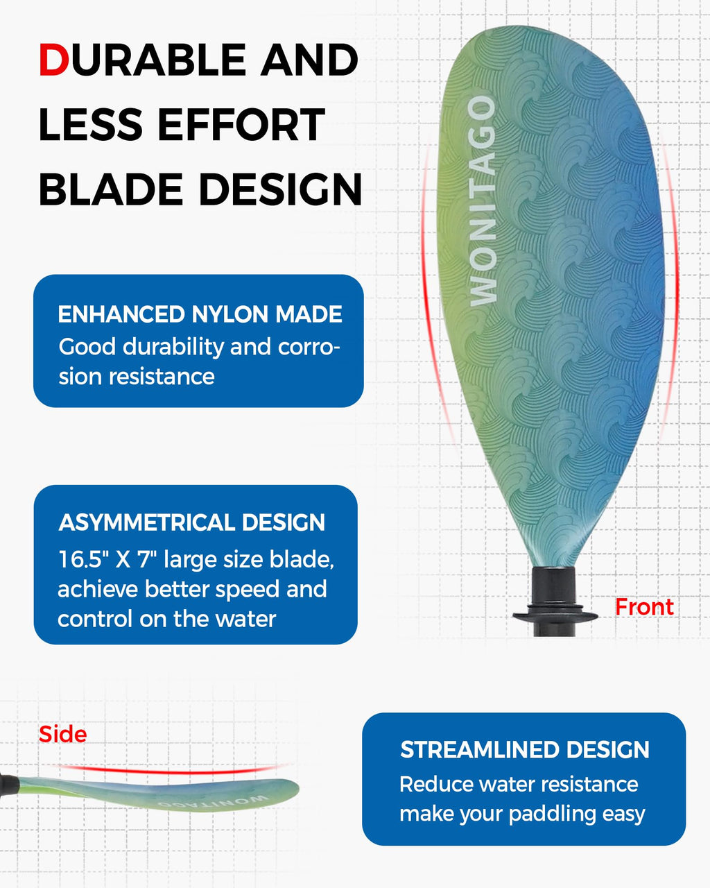 Adjustable Fiberglass Shaft Nylon Blade Kayak Paddle Q14471
