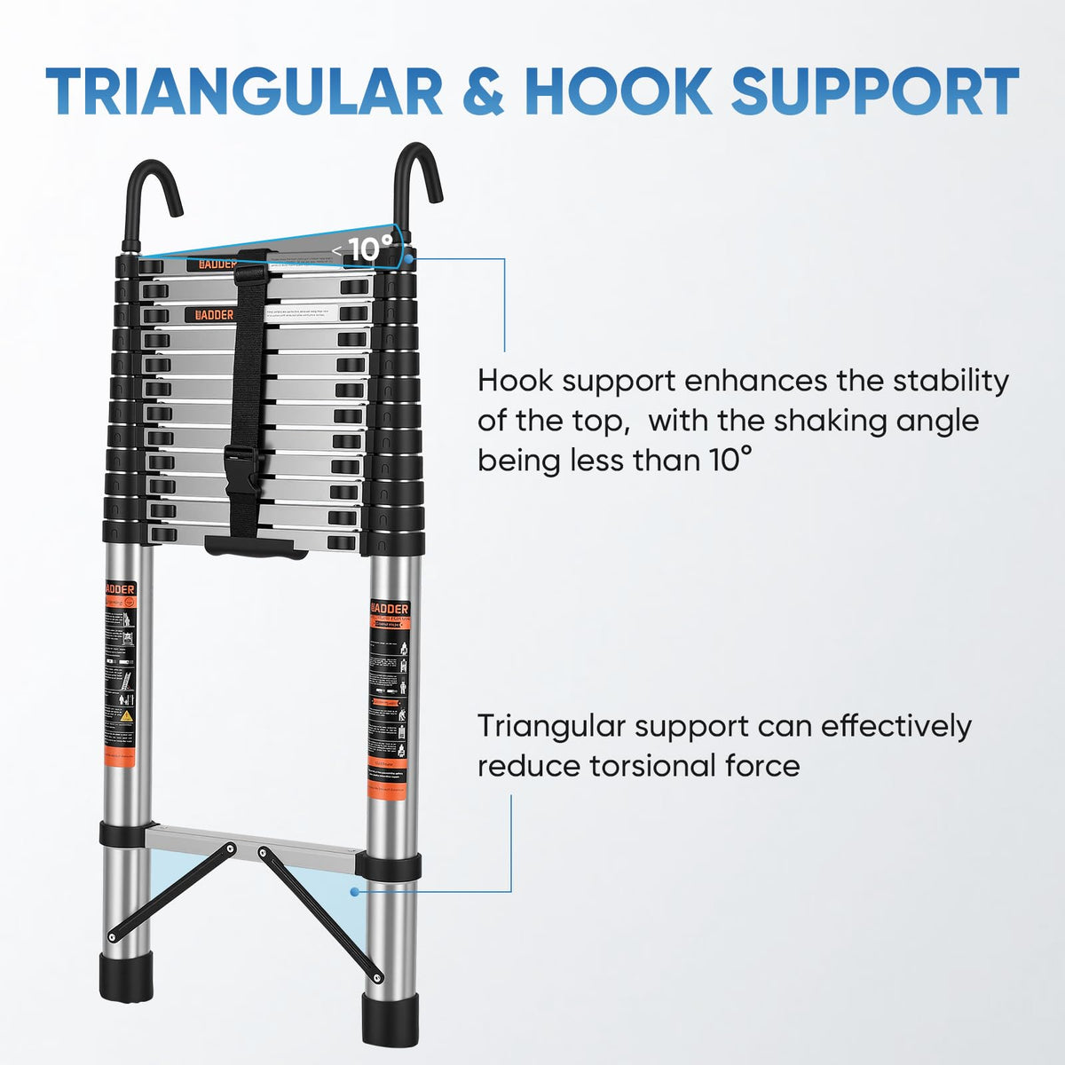 16.5 ft Telescoping Ladder with Hooks 330 lbs F5213
