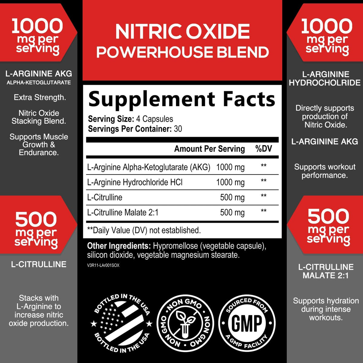Nitric Oxide Supplement 3000mg Blend L-Arginine & L-Citrulline 120 Capsules G781476