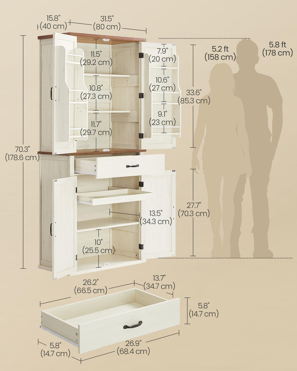 Freestanding Tall Pantry Cabinet with Drawer R887709