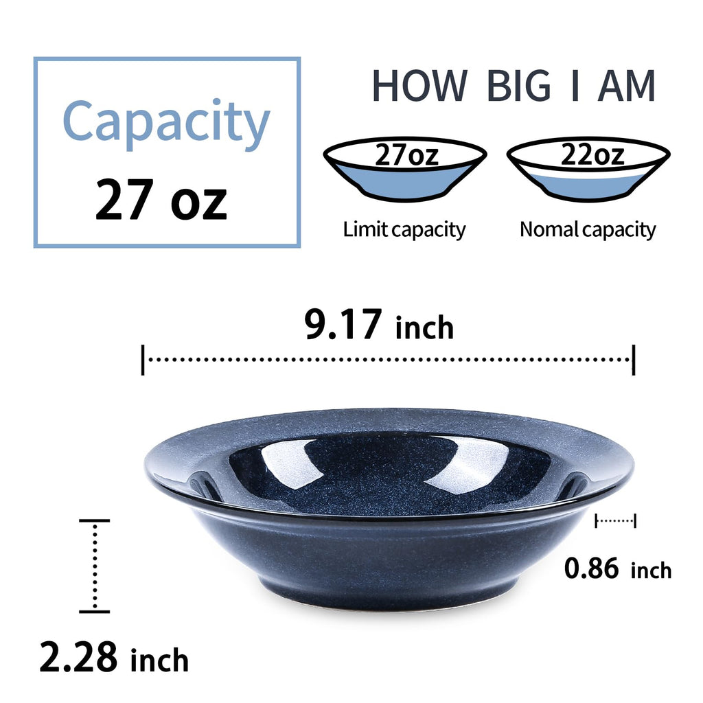 Blue 27oz Ceramic Soup Bowls Set of 4 Y1693