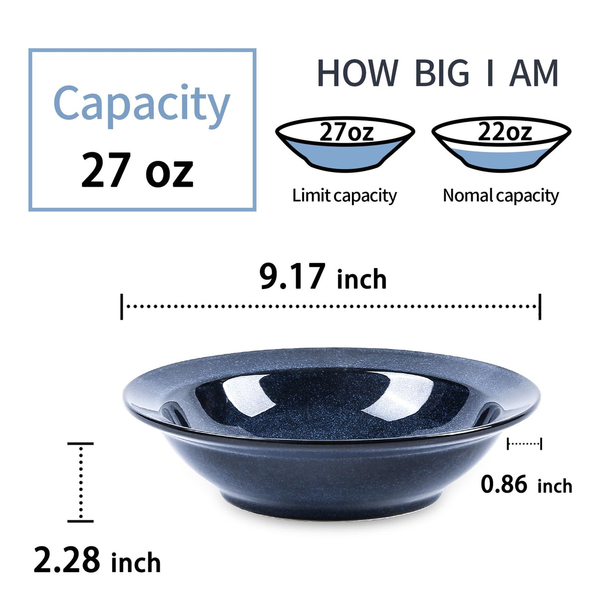 Blue 27oz Ceramic Soup Bowls Set of 4 Y1693