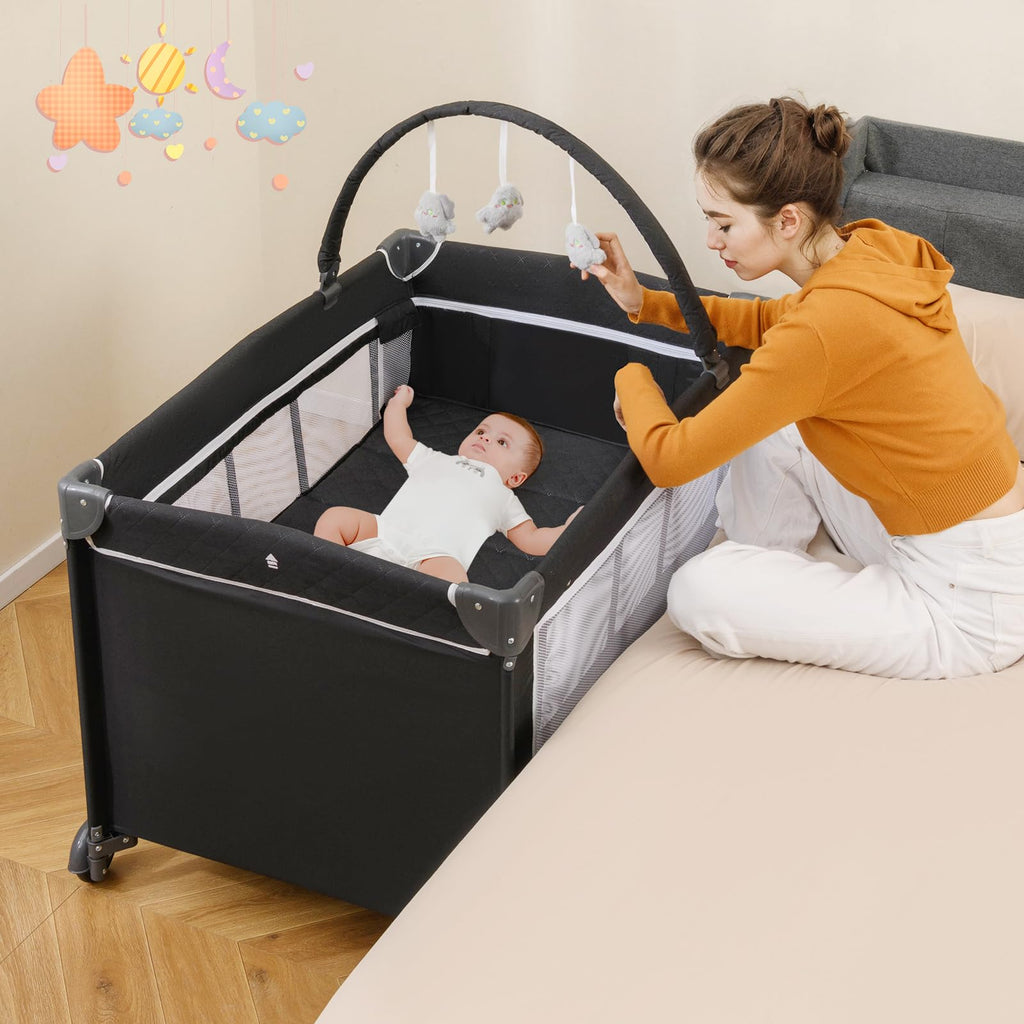 4 in 1 Folding Playpen with Bassinet and Carry Bag Q9650