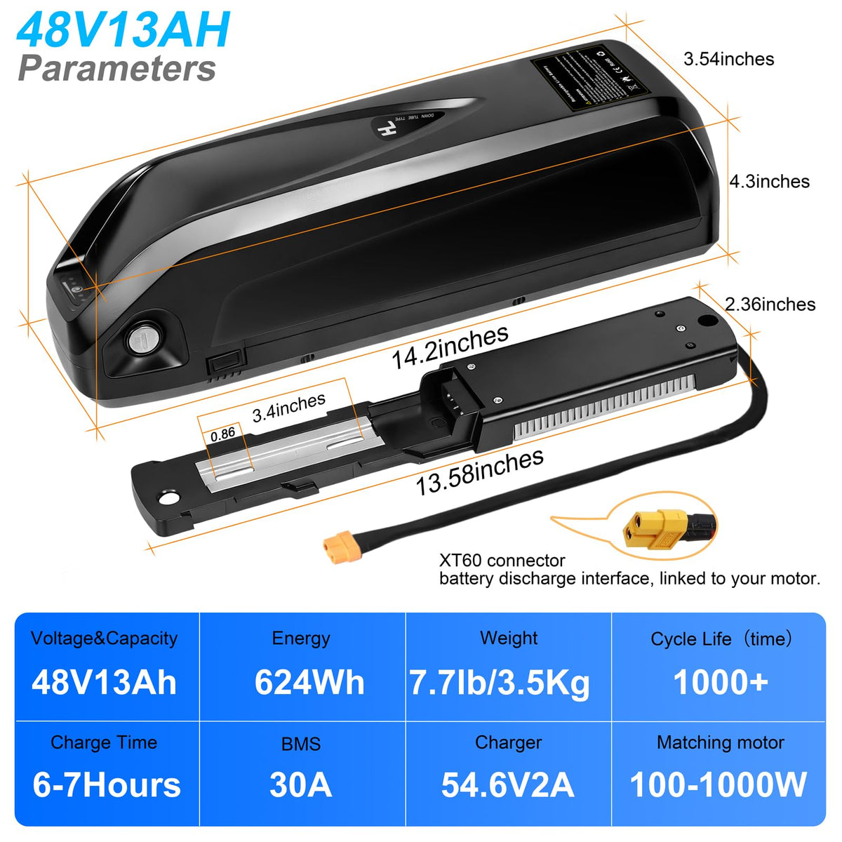 48V 13Ah Lithium Ebike Battery with 30A BMS J3064