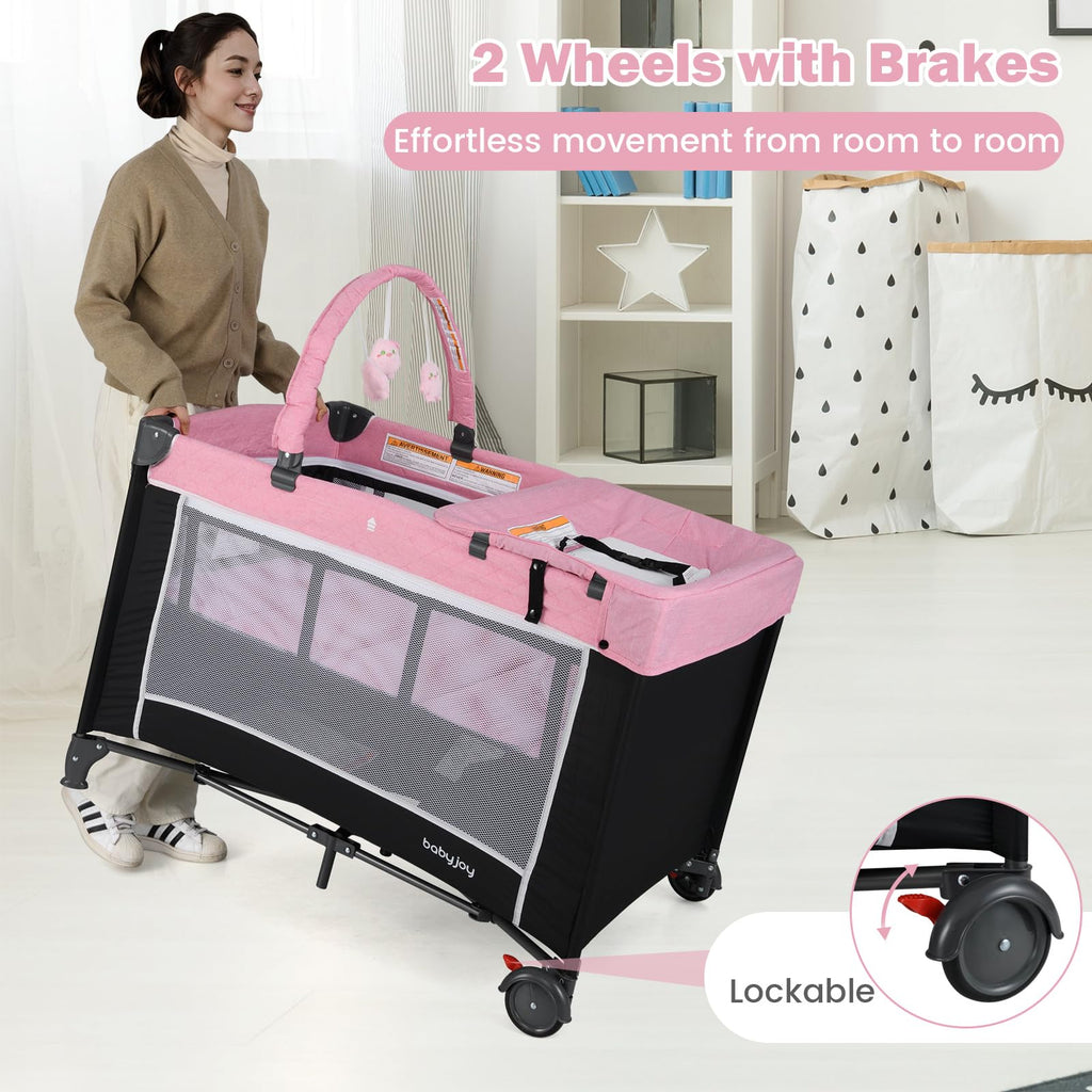 3 in 1 Pink Pack and Play Baby Crib Bassinet H1379