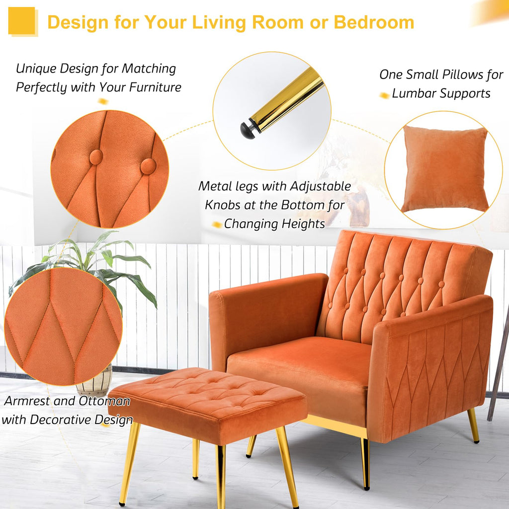 Velvet Accent Chair with Ottoman & Adjustable Backrest V988502