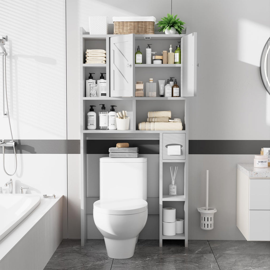 White Over the Toilet Storage Cabinet with Adjustable Shelf U747