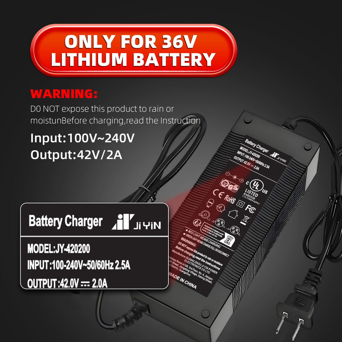 42V 2A Electric Scooter Charger with 4 Plugs D4509